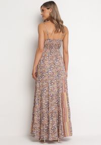 Born2be - Beżowa Sukienka Maxi z Gumką w Pasie na Cienkich Ramiączkach z Wiskozy Selve. Okazja: na co dzień. Kolor: beżowy. Materiał: wiskoza. Długość rękawa: na ramiączkach. Wzór: aplikacja. Styl: casual. Długość: maxi #5