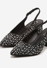 Renee - Czarne Sandały na Słupku Slingback Ozdobione Cyrkoniami Melanetta. Okazja: na co dzień, na imprezę, do pracy, na spotkanie biznesowe. Zapięcie: sprzączka. Kolor: czarny. Wzór: aplikacja. Obcas: na słupku. Styl: biznesowy, klasyczny, casual. Wysokość obcasa: średni #6
