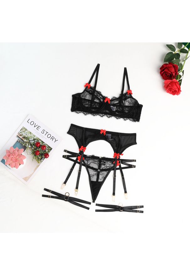 Intica - Komplet bielizny koronkowej z regulowanymi paskami Antera. Kolor: czarny. Materiał: koronka. Wzór: paski, koronka