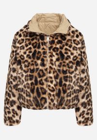 Born2be - Beżowa Pikowana Kurtka Dwustronna ze Stójką i Ściągaczem z Futerkiem w Panterkę Cesila. Okazja: na co dzień. Typ kołnierza: kołnierzyk stójkowy. Kolor: beżowy. Materiał: futro. Długość rękawa: długi rękaw. Długość: długie. Wzór: motyw zwierzęcy. Styl: casual, klasyczny #3