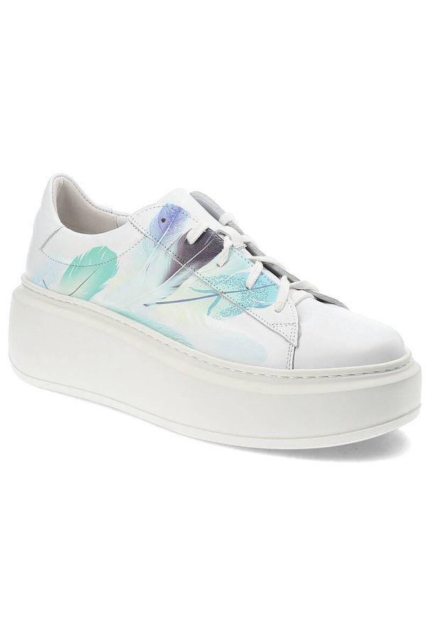 Białe Sneakersy Armodo Stylowe Obuwie Damskie Z Nadrukiem. Okazja: na co dzień. Kolor: biały. Materiał: jeans. Wzór: nadruk. Sezon: lato