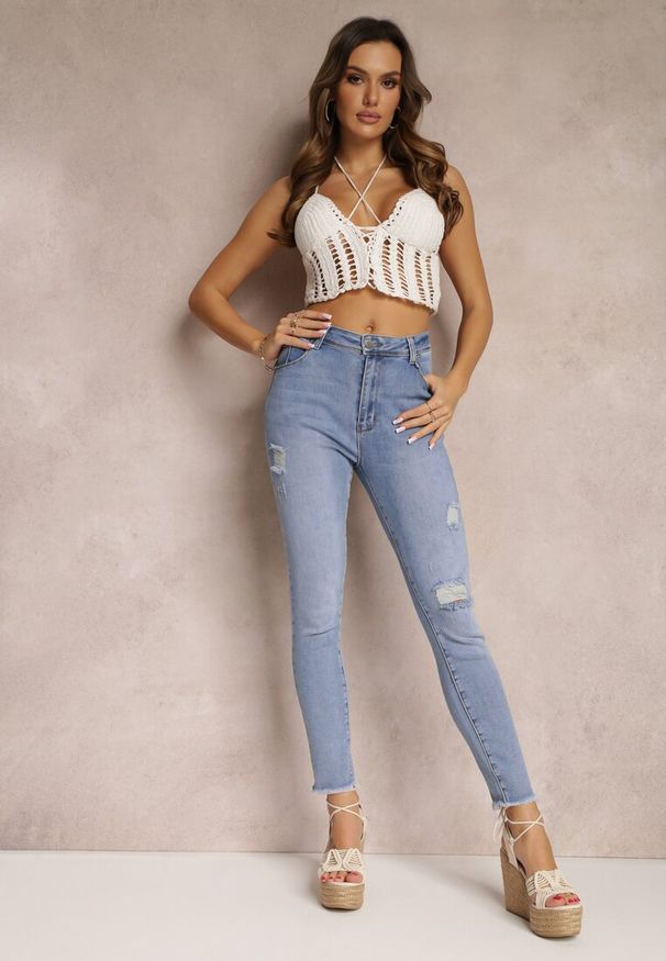 Renee - Niebieskie Jeansy z Regularnym Stanem i Wywiniętymi Nogawkami Velazquez. Kolekcja: plus size. Kolor: niebieski. Styl: klasyczny