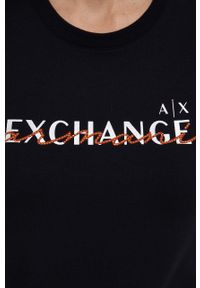 Armani Exchange T-shirt damski kolor czarny. Okazja: na co dzień. Kolor: czarny. Materiał: dzianina. Wzór: nadruk. Styl: casual