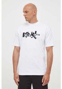 Karl Lagerfeld t-shirt męski kolor biały z nadrukiem. Kolor: biały. Materiał: materiał, dzianina. Wzór: nadruk #3