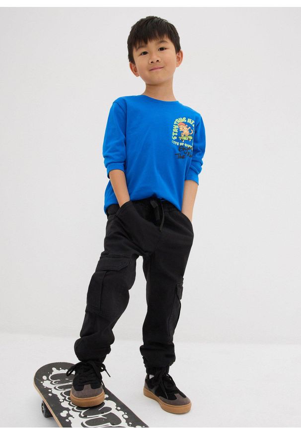 bonprix - Termiczne spodnie bojówki z podszewką z dżerseju. Kolor: czarny. Materiał: jersey