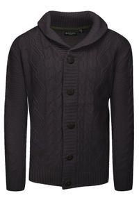 Brave Soul - Grafitowy Dziergany Sweter Zapinany na Guziki, Kardigan, Elegancki - BRAVE SOUL. Okazja: na co dzień. Kolor: szary. Materiał: akryl. Styl: elegancki #1