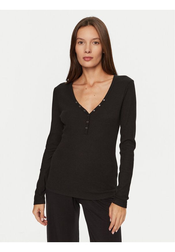 Hunkemöller Koszulka piżamowa 205123 Czarny Slim Fit. Kolor: czarny. Materiał: bawełna, wiskoza