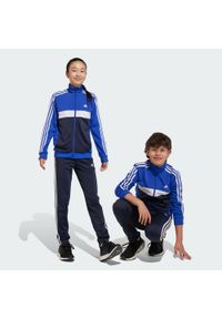 Adidas - Dres Essentials 3-Stripes Tiberio. Kolor: niebieski, biały, wielokolorowy, czarny. Materiał: dresówka. Styl: elegancki