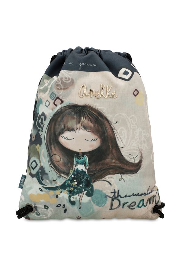 Szary Worek Anekke Modny Plecak Damski Z Laleczką. Kolor: szary. Wzór: motyw z bajki. Styl: casual, sportowy