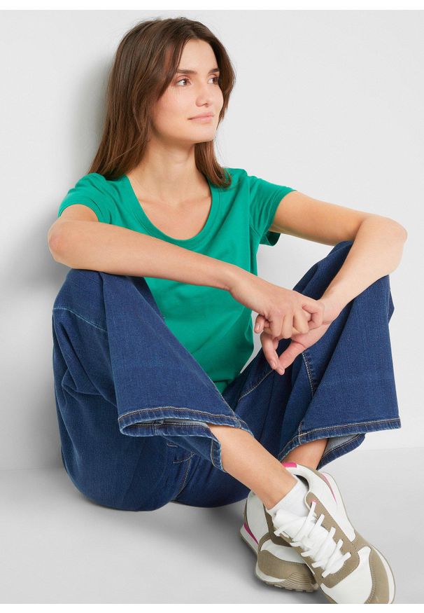 bonprix - Bluzka z okrągłym dekoltem (5 szt.). Kolor: zielony. Materiał: jersey. Długość rękawa: krótki rękaw. Długość: krótkie