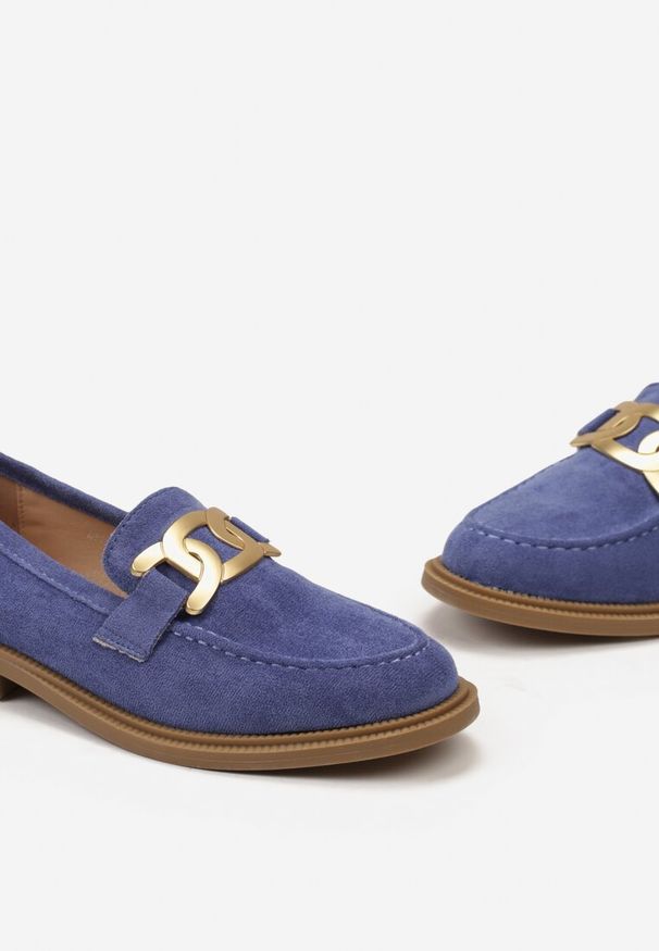 Born2be - Niebieskie Mokasyny z Ekozamszu z Metalową Klamrą Sanile. Zapięcie: klamry. Kolor: niebieski. Styl: elegancki