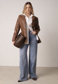 Born2be - Niebieskie Jeansy z Bawełną o Szerokim Kroju Typu Palazzo Zinnarella. Okazja: na co dzień. Stan: podwyższony. Kolor: niebieski. Styl: casual #1