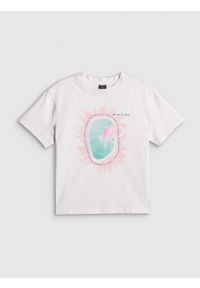 4f - 4F T-shirt loose z nadrukiem damski - biały XS. Okazja: do pracy, na co dzień, na spacer. Kolor: biały. Materiał: bawełna, dzianina. Wzór: nadruk. Styl: klasyczny, casual #1