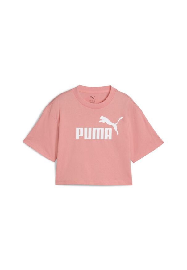 Puma - Młodzieżowa koszulka ESS z logo No. 1 o krótkiej długości PUMA Pink Fruit. Kolor: różowy. Materiał: prążkowany. Długość: krótkie