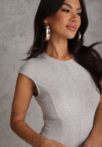 Renee - Szara Sukienka z Bawełny o Rozkloszowanym Kroju z Dzianiny Portulaca. Okazja: na co dzień. Kolor: szary. Materiał: bawełna, dzianina. Typ sukienki: proste, rozkloszowane. Styl: casual #2