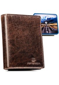 Elegancki, skórzany portfel męski w brązowym kolorze bez zapięcia zewnętrznego - Peterson. Kolor: brązowy. Materiał: skóra #1