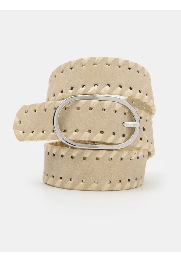 Sinsay - Pasek z plecionym wykończeniem i owalną klamrą - kremowy. Kolor: kremowy