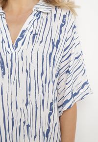 Born2be - Biała Sukienka z Bawełny i Lnu z Kołnierzykiem Bumstolia. Okazja: na co dzień. Typ kołnierza: dekolt w kształcie V. Kolekcja: plus size. Kolor: biały. Materiał: len, bawełna. Typ sukienki: proste, dla puszystych. Styl: casual #5