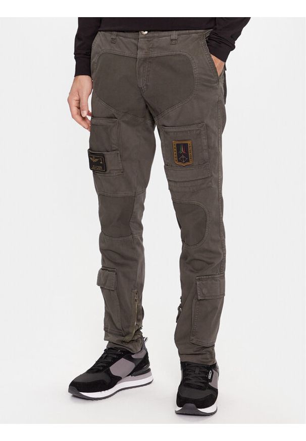 Aeronautica Militare Spodnie materiałowe 232PA1557CT3170 Khaki Regular Fit. Kolor: brązowy. Materiał: bawełna, materiał