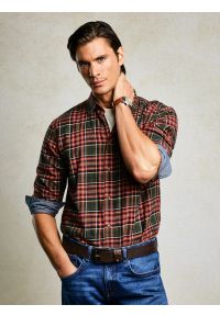 Big-Star - Koszula męska flanelowa w kratę bordowo-khaki Koner 303. Okazja: na co dzień. Typ kołnierza: kołnierzyk klasyczny. Kolor: zielony. Materiał: materiał. Długość rękawa: długi rękaw. Długość: długie. Wzór: haft, kratka, aplikacja. Styl: casual, klasyczny #7