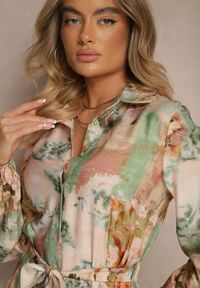 Renee - Zielona Wiskozowa Sukienka Koszulowa w Kwiatowy Wzór z Paskiem Talirune. Okazja: na co dzień. Typ kołnierza: dekolt w kształcie V. Kolor: zielony. Materiał: wiskoza. Wzór: kwiaty. Sezon: lato, wiosna. Typ sukienki: koszulowe. Styl: klasyczny, elegancki, casual #3