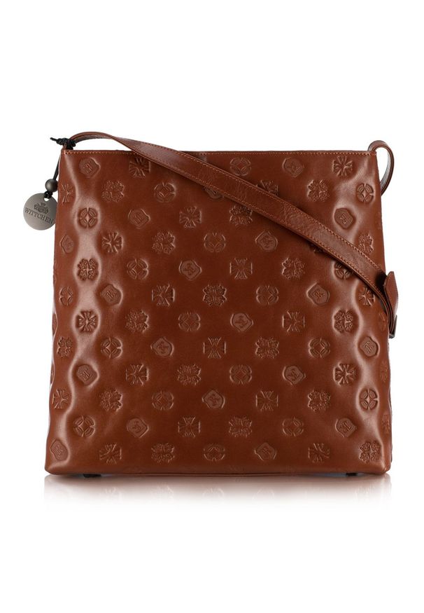 Wittchen - Damska listonoszka skórzana z monogramem duża. Kolor: brązowy. Materiał: skórzane. Styl: klasyczny, casual, retro, vintage