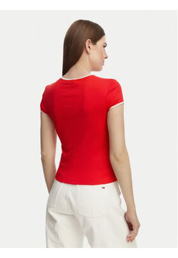TOMMY HILFIGER - Tommy Hilfiger T-Shirt WW0WW49245 Czerwony Slim Fit. Kolor: czerwony. Materiał: bawełna