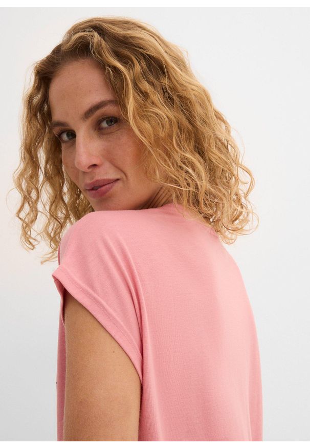 bonprix - T-shirt z brokatowym nadrukiem. Kolor: różowy. Wzór: nadruk