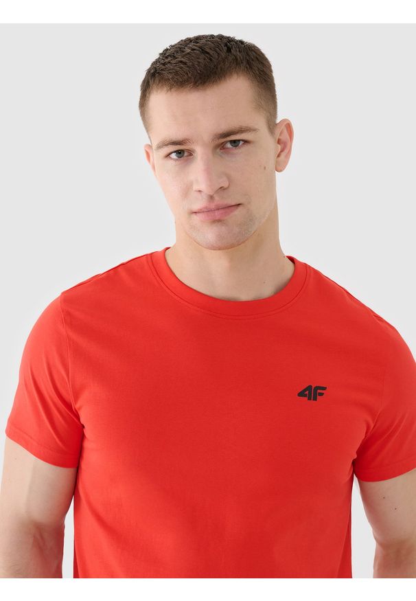 4f - 4F T-shirt regular gładki męski - czerwony XXL. Okazja: na co dzień. Kolor: czerwony. Materiał: dzianina, bawełna, jersey. Długość rękawa: krótki rękaw. Długość: krótkie. Wzór: gładki. Styl: klasyczny, sportowy, casual