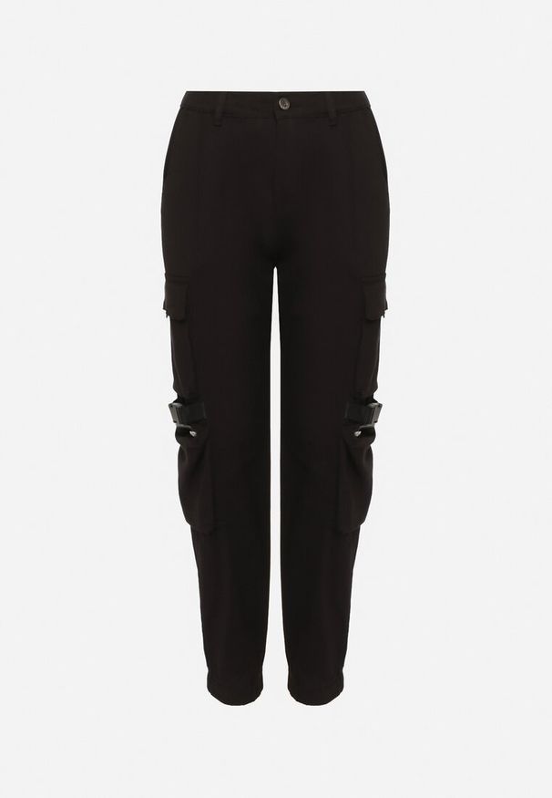 Born2be - Czarne Spodnie Cargo z Elastycznej Bawełny Irilene. Okazja: na co dzień. Kolor: czarny. Materiał: bawełna. Styl: elegancki, casual
