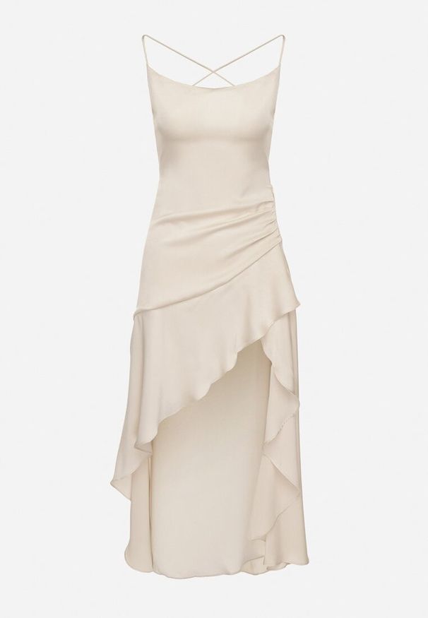 Born2be - Jasnobeżowa Asymetryczna Sukienka Vices z Odkrytymi Plecami i Gorsetowym Wiązaniem Natifalia. Typ kołnierza: dekolt gorset. Kolor: beżowy. Typ sukienki: asymetryczne, gorsetowe. Styl: elegancki