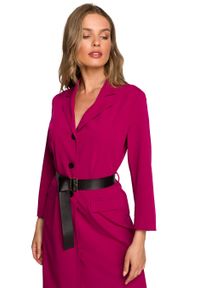Stylove - Elegancka żakietowa sukienka marynarka z paskiem - śliwkowa. Kolor: niebieski. Materiał: wiskoza, elastan, poliester. Styl: elegancki