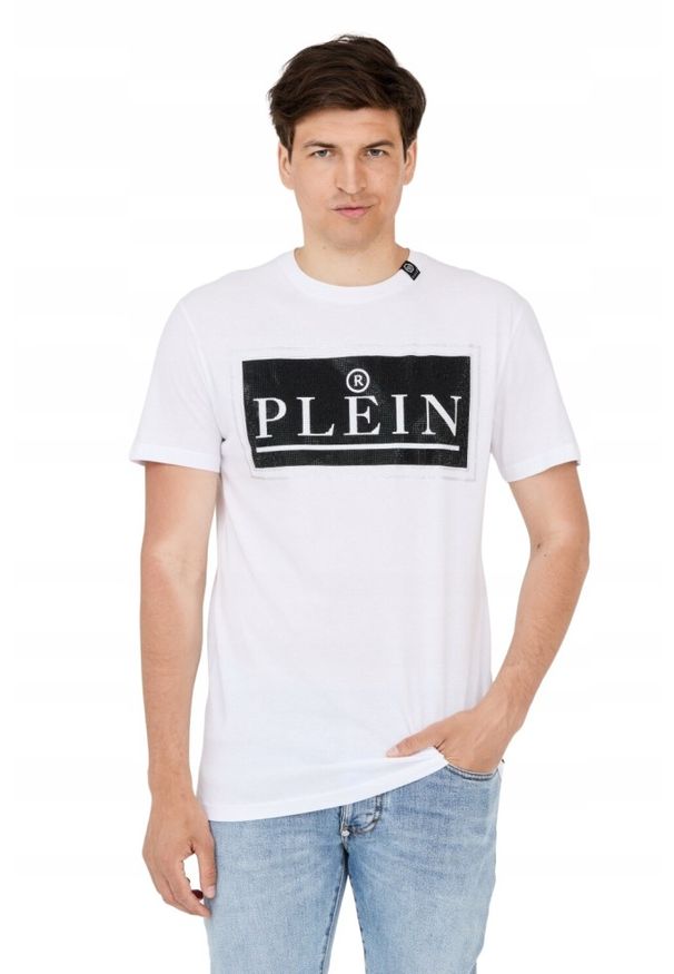 Philipp Plein - PHILIPP PLEIN T-shirt męski biały z dużym logo. Kolor: biały
