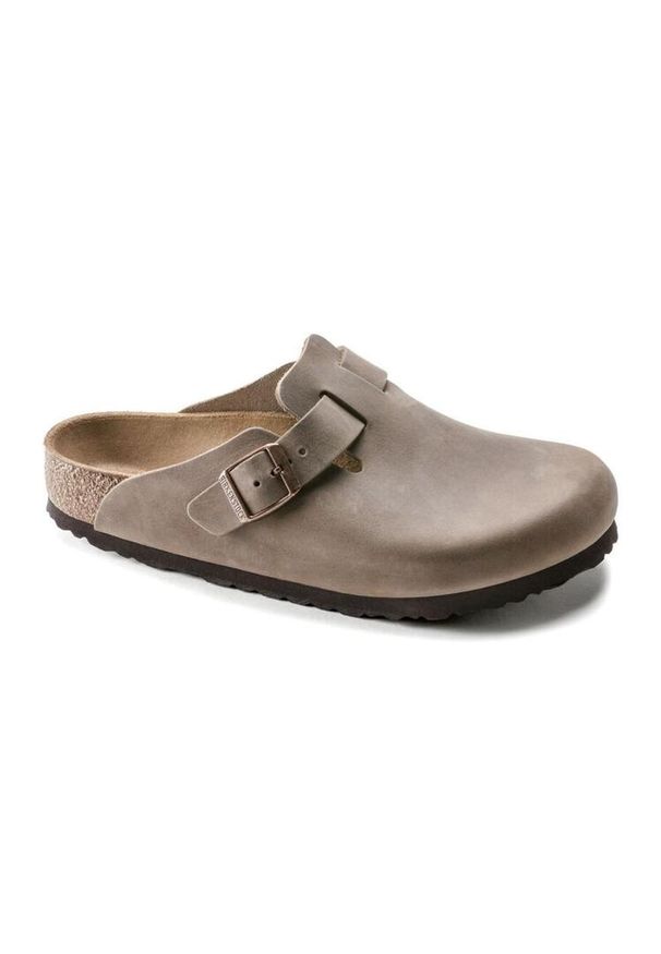Klapki męskie Birkenstock Boston. Zapięcie: bez zapięcia. Kolor: brązowy. Materiał: skóra. Szerokość cholewki: normalna