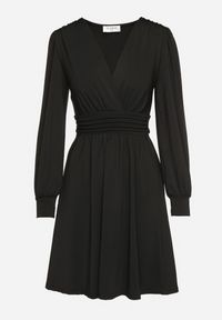 Born2be - Czarna Rozkloszowana Sukienka z Wiskozą Selithiel. Okazja: na wesele, na ślub cywilny, na imprezę. Typ kołnierza: dekolt w serek. Kolor: czarny. Materiał: wiskoza. Styl: elegancki #5