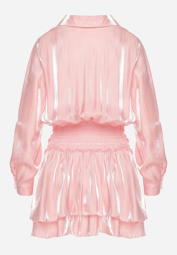 Born2be - Różowa Sukienka z Wiskozy o Koszulowym Kroju z Falbankami Liova. Typ kołnierza: kołnierz z falbankami. Kolor: różowy. Materiał: wiskoza. Typ sukienki: koszulowe