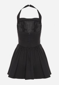 Born2be - Czarna Rozkloszowana Sukienka Vices z Paskiem na Szyję Nelimira. Okazja: na co dzień. Kolor: czarny. Wzór: aplikacja. Styl: elegancki, casual #5