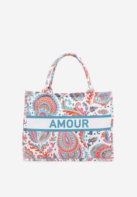 Born2be - Pomarańczowa Geometryczna Torebka Shopper w Ornamentalny Wzór Alisetha. Kolor: pomarańczowy. Wzór: geometria. Styl: elegancki, casual