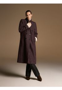 Reserved - Płaszcz z wełną - karminowy. Kolor: czerwony. Materiał: wełna #1