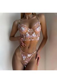 Intica - Komplet bielizny z gorsetowym biustonoszem i haftem na romantyczne wieczory Senija. Kolor: beżowy. Materiał: materiał. Wzór: haft #3