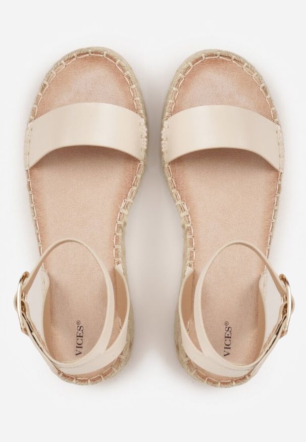 Renee - Beżowe Sandały VICES na Platformie z Plecionki z Szerokim Paskiem z Klamrą Jurelle. Okazja: na spacer. Zapięcie: klamry. Kolor: beżowy. Materiał: jeans, len. Wzór: haft. Sezon: lato. Obcas: na platformie. Styl: boho