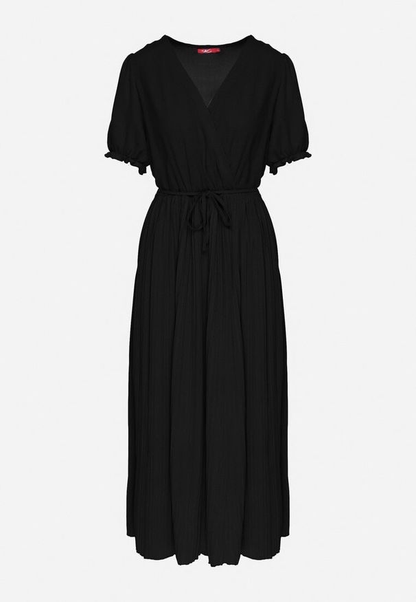 Born2be - Czarna Kopertowa Sukienka z Bawełną i Paskiem Ivellevia. Okazja: na co dzień. Typ kołnierza: dekolt w serek. Kolor: czarny. Materiał: bawełna. Długość rękawa: długi rękaw. Sezon: lato. Typ sukienki: kopertowe. Styl: klasyczny, casual, elegancki