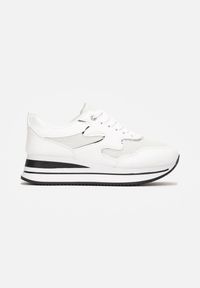 Born2be - Białe Sneakersy na Grubej Płaskiej Podeszwie z Metalicznymi Wstawkami Redversa. Wysokość cholewki: przed kostkę. Kolor: biały. Materiał: materiał. Szerokość cholewki: normalna #4