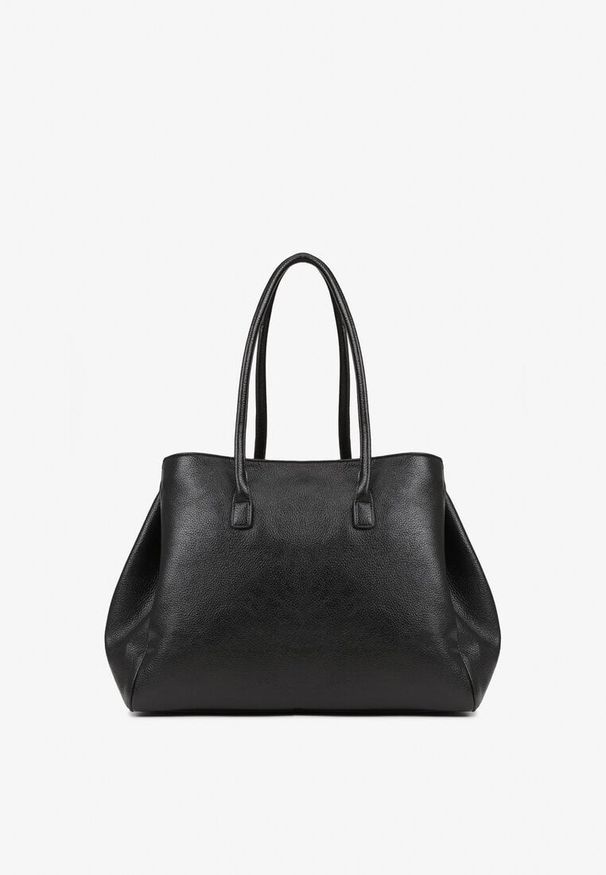 Renee - Czarna Torebka Shopper z Dwoma Rączkami Ozdobiona Paskiem z Klamrą Remisse. Kolor: czarny. Wzór: aplikacja. Styl: elegancki, casual, klasyczny. Rodzaj torebki: na ramię