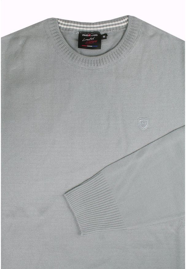Klasyczny Wełniany Sweter, Okrągły Dekolt (U-Neck) - Pako Jeans - Popielaty. Okazja: na spotkanie biznesowe, do pracy. Kolor: szary. Materiał: akryl, wełna. Styl: klasyczny