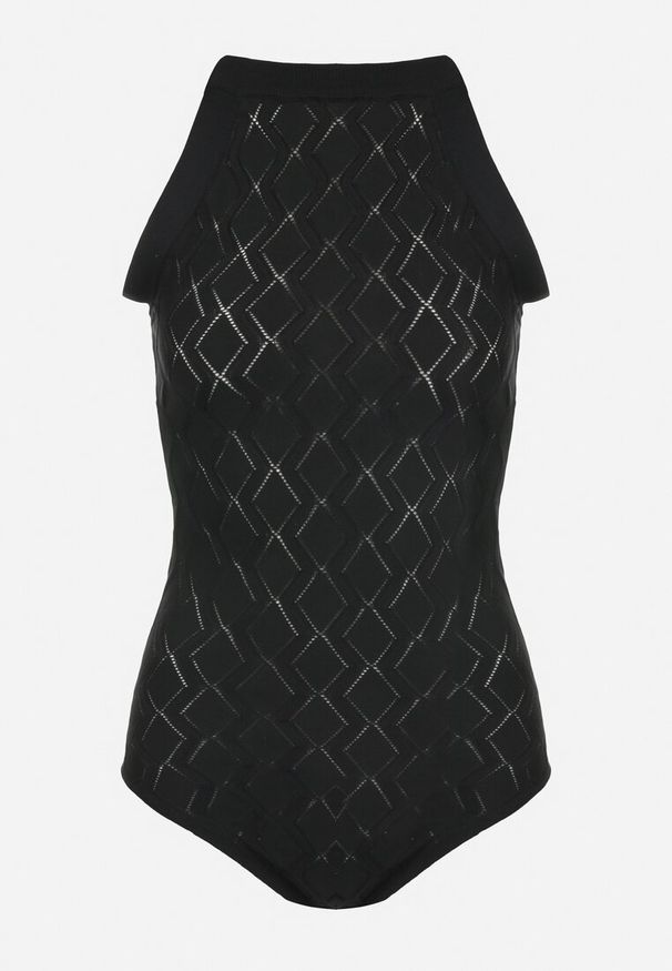 Born2be - Czarne Body z Wiskozy o Tłoczonej Fakturze Idolina. Okazja: na co dzień. Typ kołnierza: dekolt halter. Kolor: czarny. Materiał: wiskoza. Styl: casual