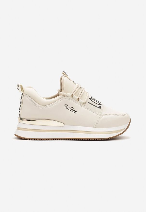 Born2be - Beżowe Sneakersy na Grubszej Podeszwie ze Sznurowaniem z Metaliczną Wstawką Zosemia. Nosek buta: okrągły. Kolor: beżowy. Materiał: materiał. Obcas: na obcasie. Wysokość obcasa: niski