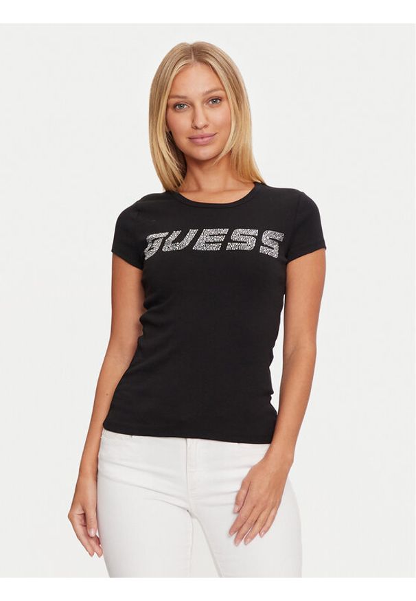 Guess T-Shirt V4BI16 KCIV1 Czarny Regular Fit. Kolor: czarny. Materiał: bawełna