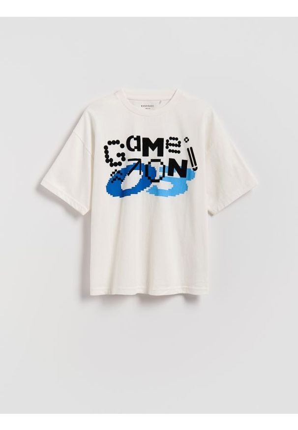 Reserved - Bawełniany t-shirt - złamana biel. Materiał: bawełna