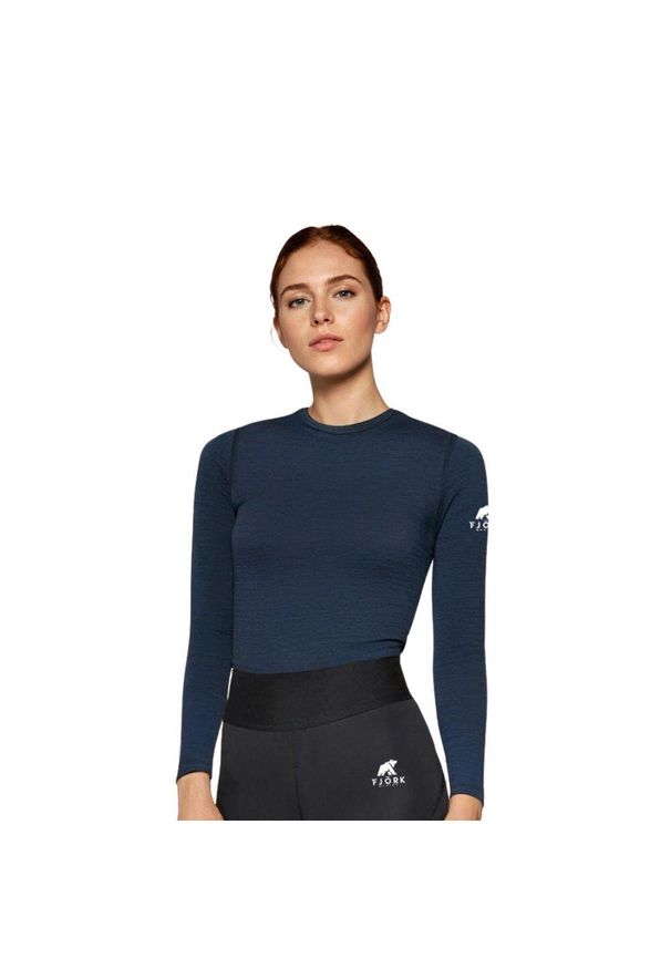 FJORK MERINO - Damska koszulka z długim rękawem z wełny merynosów - Bjork 140. Kolor: niebieski. Materiał: wełna, elastan. Długość rękawa: długi rękaw. Długość: długie. Sezon: zima. Sport: narciarstwo